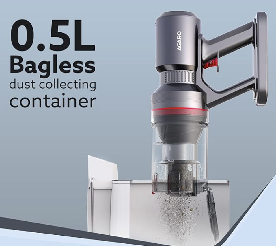AGARO Imperial Cordless Stick Vacuum Cleaner, 2in1 Handheld & Stick, 500W Brushless Motor, 28 kPa Suction Power, 3 Adjustable Suction Modes, Rechargeable, Rotary Brush, Bagless Dry Vacumming, Red