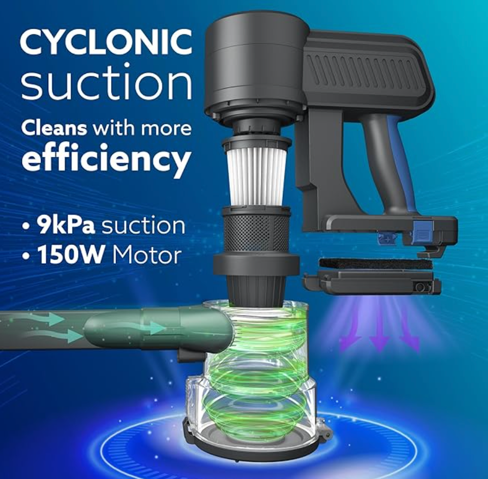 AGARO Elegant Stick Vacuum Cleaner, Dry Vacuuming, 2 Suction Modes, 9 kPa Suction, Rechargeable, Motorised Brush Head, for Home, Office, Hard Floor, Carpet