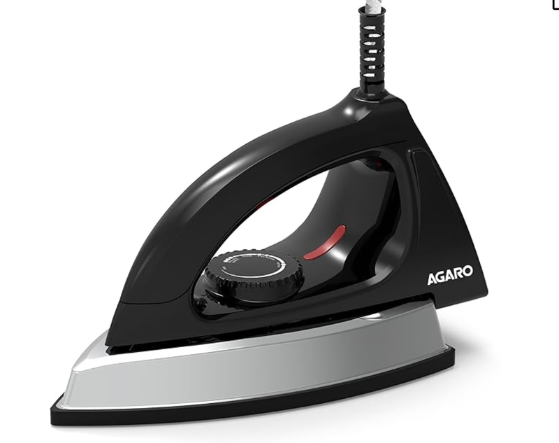 AGARO Regal Heavy Weight Electric Dry Iron, 1000W, Non- Stick Coated Heavy Sole Plate, Removes Wrinkle, Creases, Black-1