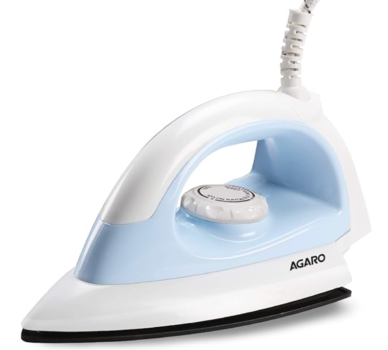 AGARO Eva Electric Dry Iron, 1000W, Non- Stick Coated Heavy Sole Plate, Multi Fabric Temperature Control, Removes Wrinkle, Creases, Blue.-1
