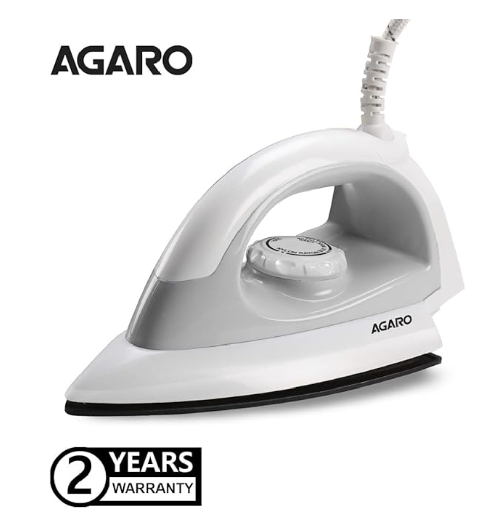 AGARO Eva Electric Dry Iron, 1000W, Non- Stick Coated Heavy Sole Plate, Multi Fabric Temperature Control, Removes Wrinkle, Creases, Grey.