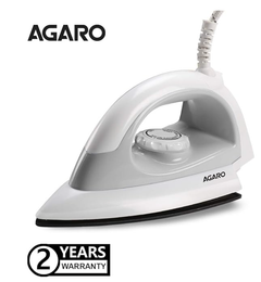 AGARO Eva Electric Dry Iron, 1000W, Non- Stick Coated Heavy Sole Plate, Multi Fabric Temperature Control, Removes Wrinkle, Creases, Grey.-1