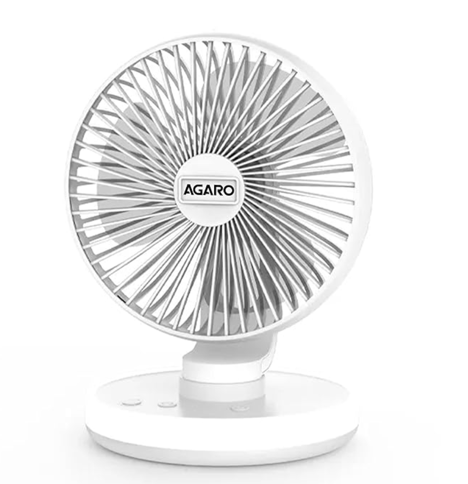 AGARO Alpha Desktop Fan with Light, 6 Inches, 4 Speeds, Oscillating Table Fan, Brushless Motor, Wide Angle Adjustment, USB Rechargeable, Ultra Quiet, Personal Mini Fan for Home Office Bedroom, White