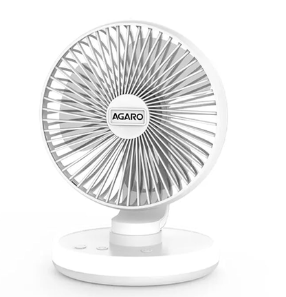 AGARO Alpha Desktop Fan with Light, 6 Inches, 4 Speeds, Oscillating Table Fan, Brushless Motor, Wide Angle Adjustment, USB Rechargeable, Ultra Quiet, Personal Mini Fan for Home Office Bedroom, White