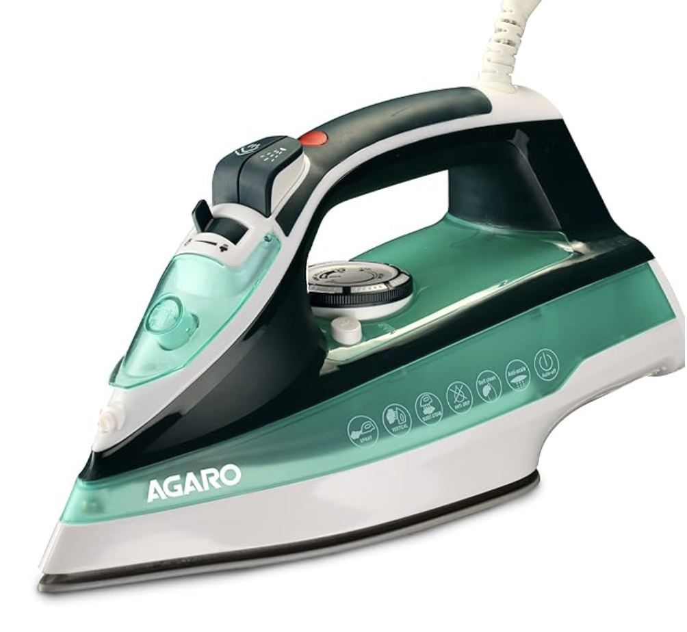 AGARO Galaxy Steam Iron, 2200 watts, Ceramic Coated Sole Plate, Fast Heating, 0.8 Gms/Min Of Steam Burst, 25G/Min Continuous Steam, Spray/Steam/Dry Function, 285Ml Water Tank, Sea Green