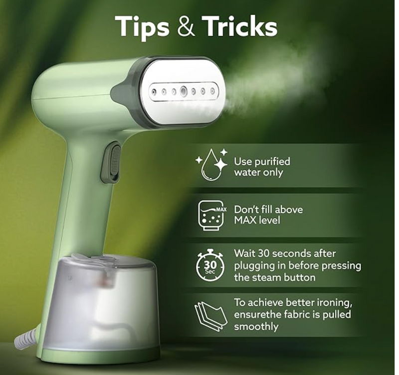 AGARO Regency Handheld Garment Steamer, Wrinkle Remover, Iron, Fast Heat, Ceramic Steam Nozzle, 1200W, 250 ML Water Tank, Detachable Fabric Brush-2