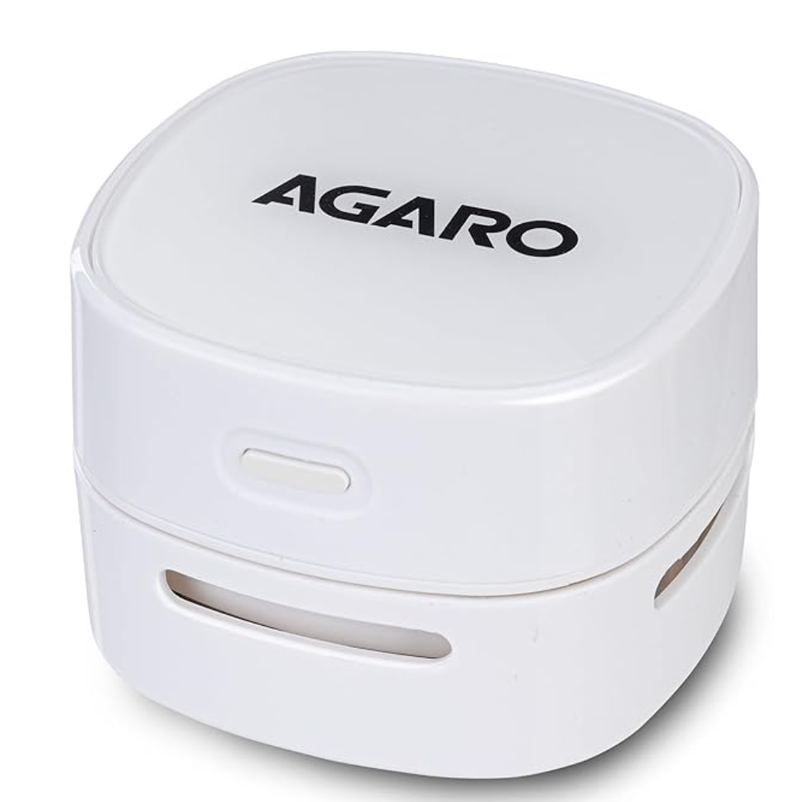AGARO Crown Mini Desk Vacuum Cleaner, Battery Operated, Use Upto 2.5 Hours, Mini Cordless Sweeper for Cleaning Desktop, Pantry, Paper Shavings, Crumbs, Keyboard Dust, Nails & Pet Hair, White-1