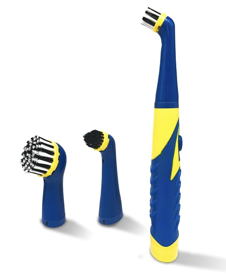 AGARO Regal Cleaning Brush for Household, Toilet, Kitchen, Bathroom Cleaning, HIGH Speed OSCILLATING Technology, Long Handle, 3 Heads for Scrubbing/Removing Stain, Dirt, Cordless, Blue & Yellow