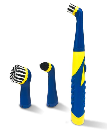 AGARO Regal Cleaning Brush for Household, Toilet, Kitchen, Bathroom Cleaning, HIGH Speed OSCILLATING Technology, Long Handle, 3 Heads for Scrubbing/Removing Stain, Dirt, Cordless, Blue & Yellow
