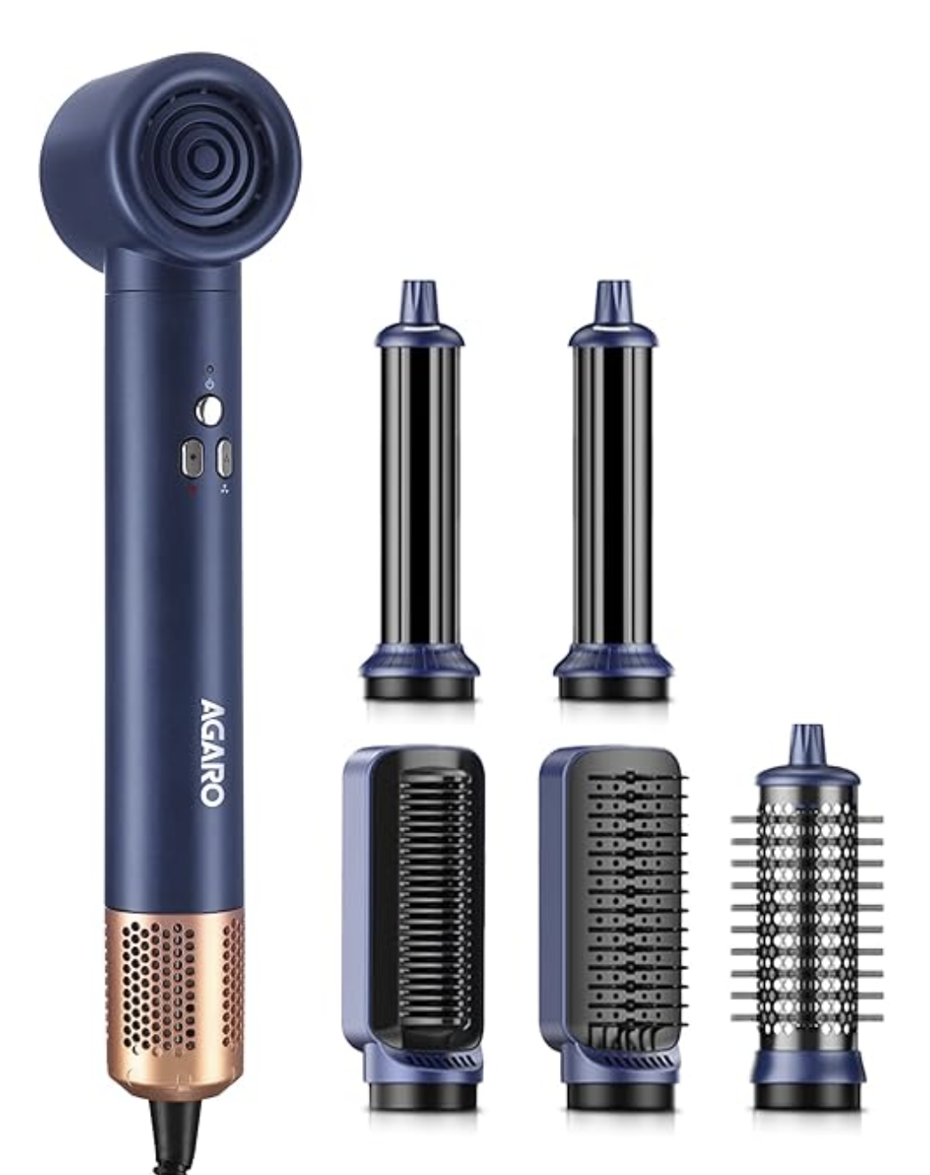 AGARO Imperial Multifunctional 6-in-1 Hair Styler, Brushless 1200W Motor, High Speed Ionic Hair Dryer, Blow Dryer Brush, Detachable Hair Styling Tools, Volumizing, Drying, Smoothing, Men & women, Blue