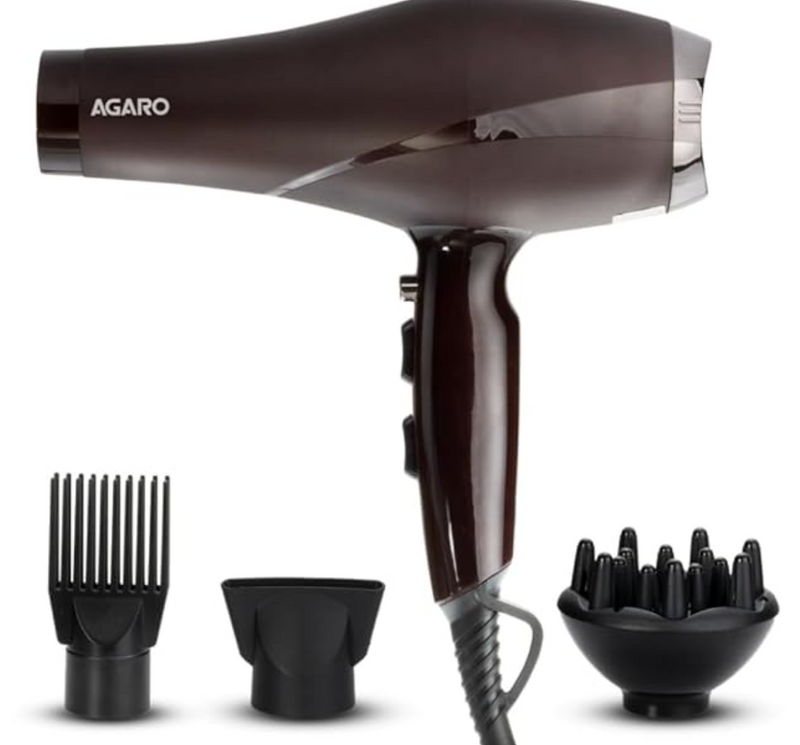 AGARO HD-1120 2000W AC தொழில்முறை ஹேர் ட்ரையர், சீப்பு, செறிவு மற்றும் டிஃப்பியூசர் முனைகள், சூடான மற்றும் குளிர்ந்த காற்று, 2 வேகம் &amp; 3 வெப்பநிலை அமைப்புகள், கூல் ஷாட், ஹேர் ட்ரையர் &amp; ப்ளோவர் ஆண்கள் மற்றும் பெண்களுக்கானது. -1
