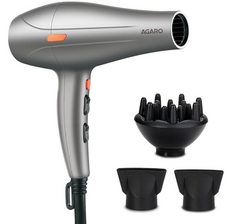 AGARO HD-1124 2400 Watts Professional Hair Dryer with AC Motor, 2 Concentrator Nozzle, Diffuser, Hot and Cold Air, 2 Speed 3 Temperature Settings with Cool Shot for Both Men and Women, Silver-1
