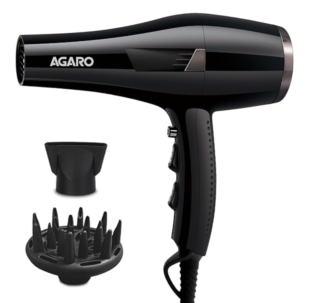 AGARO HD-1150 2200 Watts Professional Hair Dryer with Concentrator, Diffuser & Cool Shot Button- Black