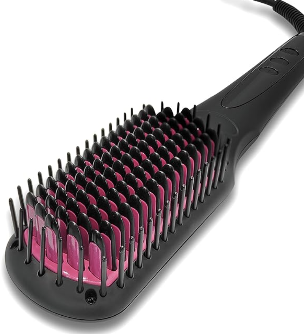 AGARO HSB2206 Hair Straightening Brush, 2-in-1 Hair Straightening and Combing, Ionic Technology, Anti-Scald Feature, Temperature Control and Auto Shut Off Function, Black