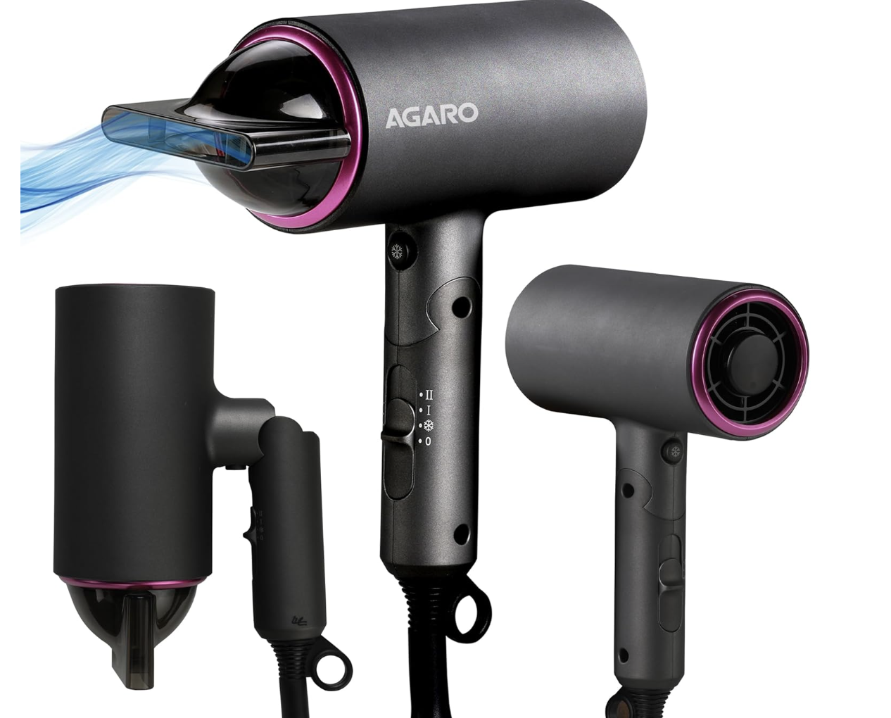 AGARO HD-1214 Premium Hair Dryer with 1400 Watts Motor, 3 Temperature Settings &amp; Cool Shot Button- Black