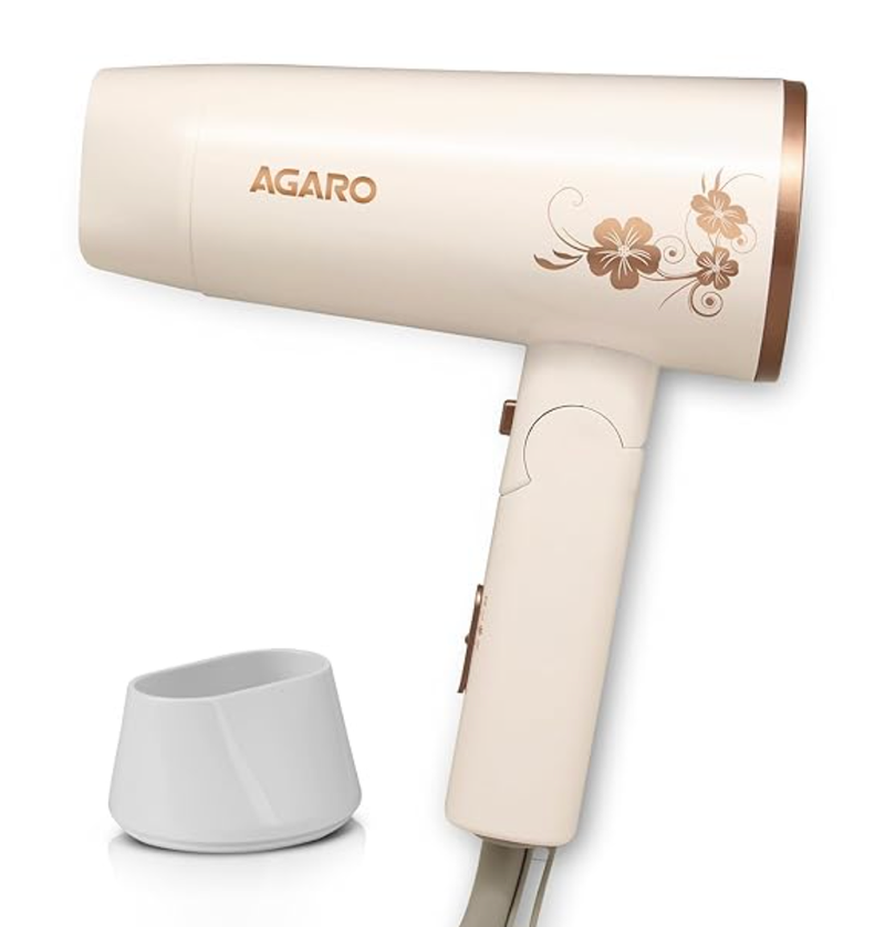 AGARO HD 1217 Hair Dryer, 2 Speed 3 Temperature Settings, Cool Shot, Foldable handle, 1800Watts, hair Drying, hair Styling For Men & Women, White-1