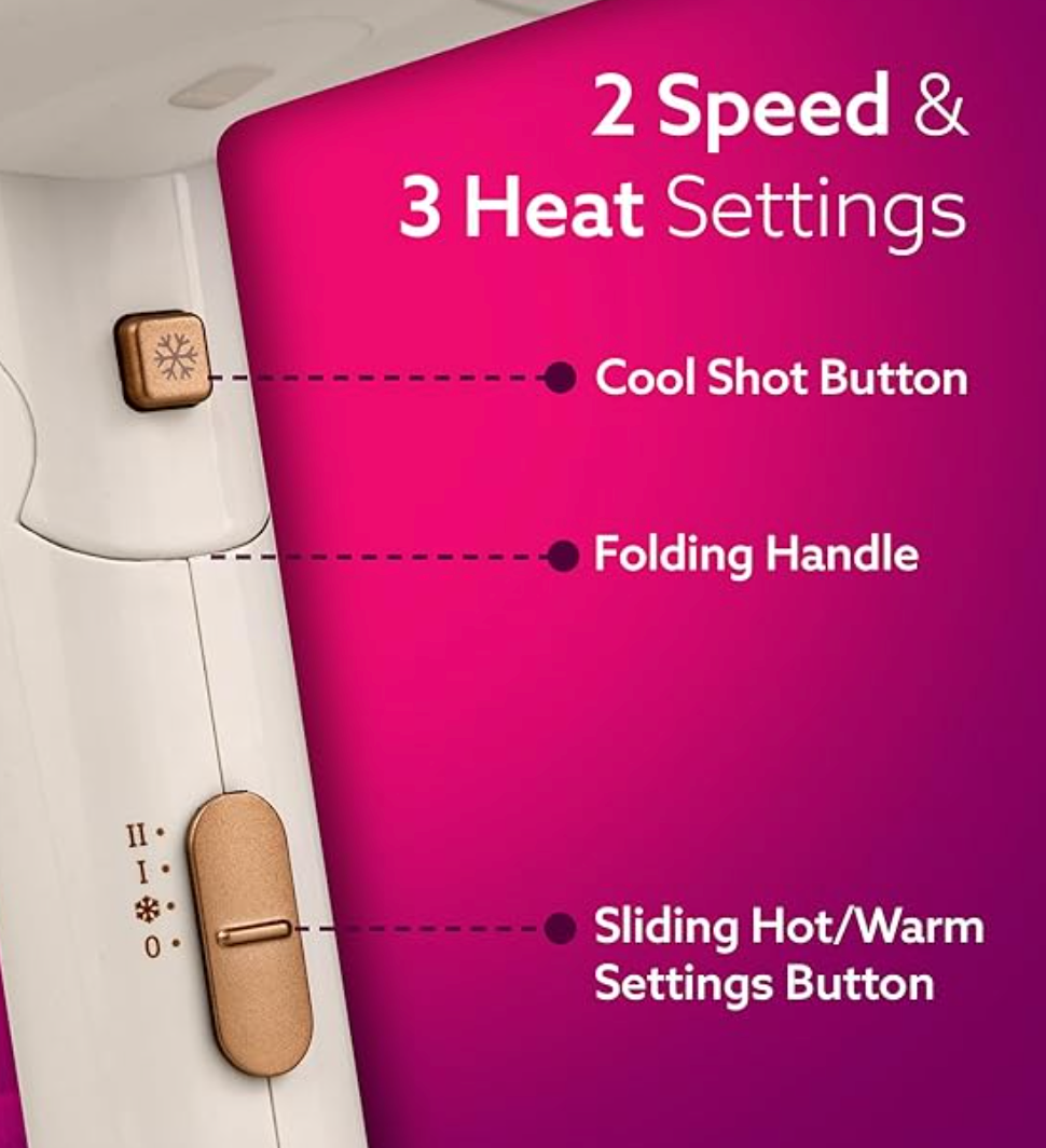 AGARO HD 1217 Hair Dryer, 2 Speed 3 Temperature Settings, Cool Shot, Foldable handle, 1800Watts, hair Drying, hair Styling For Men & Women, White