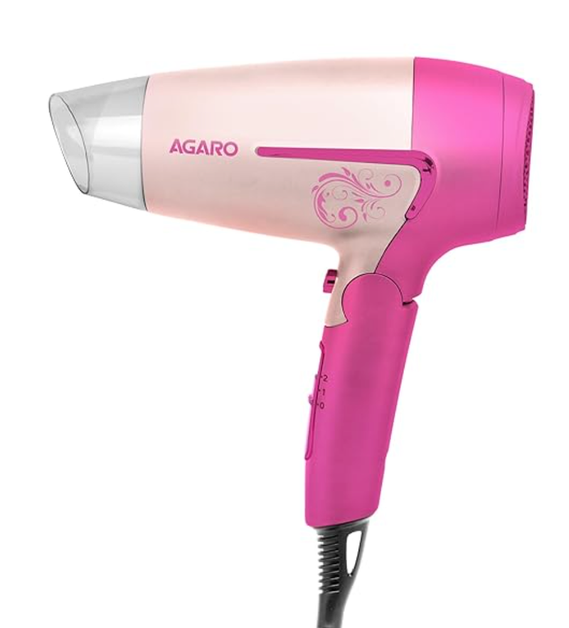 AGARO HD1179 Hair Dryer, 1600 Watts, 2 Speed & 3 Heat Settings, Cool Shot, Foldable Handle, for Men & Women, Pink-1