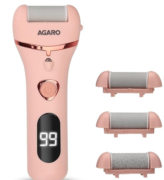 AGARO Callus Remover with 3 Interchangeable Head Rollers, Electronic Foot Scrubber For Callus & Dead Skin Removal, Pedicure Device, 2 Speed, Rechargeable Foot Care, Waterproof, CR1727, Pink