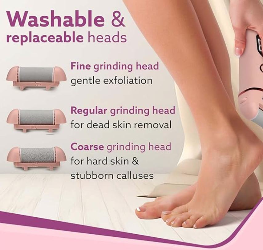 AGARO Callus Remover with 3 Interchangeable Head Rollers, Electronic Foot Scrubber For Callus & Dead Skin Removal, Pedicure Device, 2 Speed, Rechargeable Foot Care, Waterproof, CR1727, Pink-2