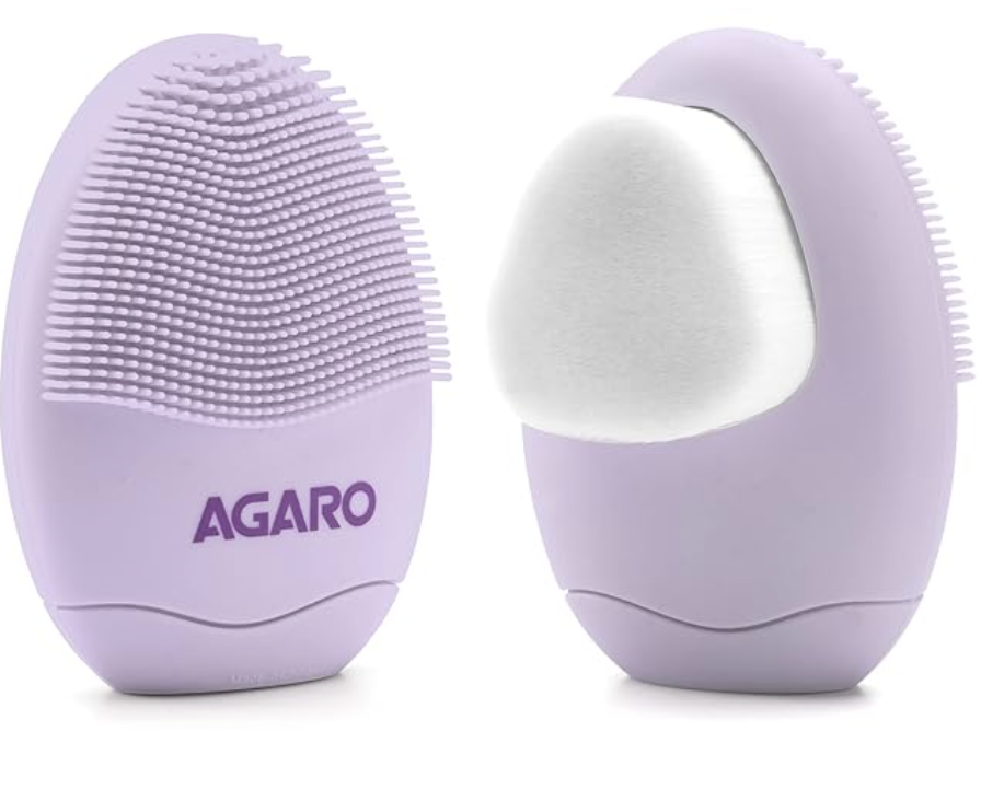 AGARO CB2105 Facial Cleansing Brush, 2-in-1 Soft Bristle & Silicone Facial Cleansing Brush for Exfoliation & Deep Pore Cleansing, Suitable for Sensitive, Delicate and Dry Skin, Purple