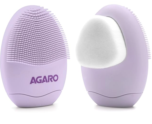 AGARO CB2105 Facial Cleansing Brush, 2-in-1 Soft Bristle & Silicone Facial Cleansing Brush for Exfoliation & Deep Pore Cleansing, Suitable for Sensitive, Delicate and Dry Skin, Purple