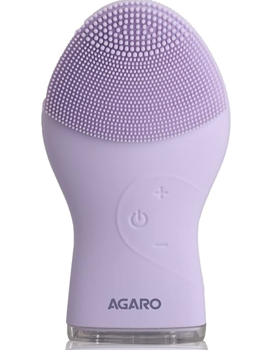 AGARO CM2107 सोनिक फेशियल क्लींजिंग मसाजर, गहरी सफाई, त्वचा की देखभाल, कोमल एक्सफ़ोलिएटिंग और मालिश के लिए सॉफ्ट सिलिकॉन फेशियल क्लींजिंग ब्रश, वाटरप्रूफ और डस्टप्रूफ, वाइब्रेटिंग फेशियल ब्रश, बैंगनी 