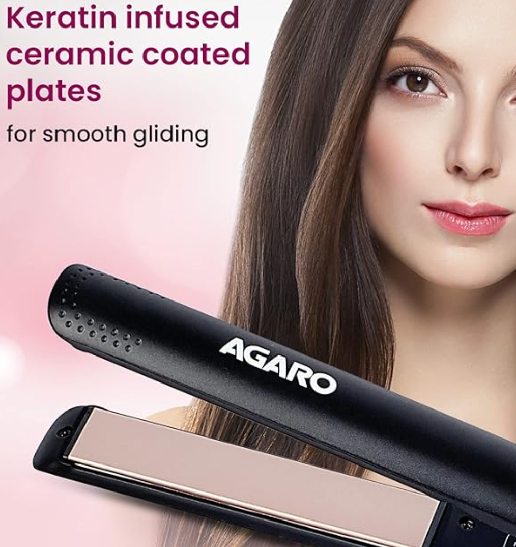 AGARO HS1907 Hair Straightener, Keratin Infused Ceramic Coated Plates, Fast Heating, PTC Heating, Hair Straightening, Hair Styling For Women ,Black