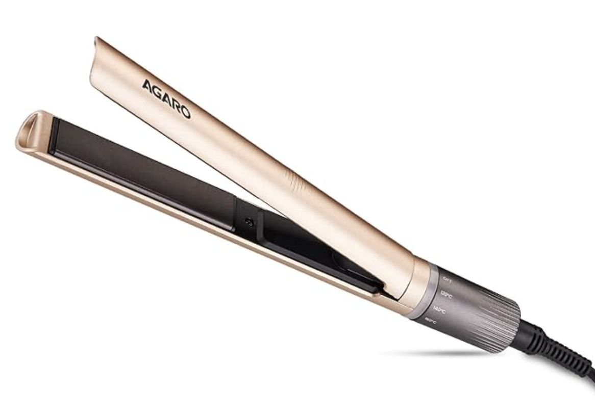 AGARO Hair Straightener, Ceramic Coated Floating Plates, Adjustable Temperature, PTC Heating, Fast Heating Hair Iron, Hair Straightening, Hair Styling For Women, HS1937 Golden