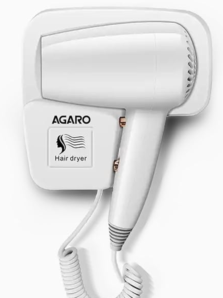 AGARO HD1417 Wall Mounted Hair Dryer 1400W, Electric Wall Mount Hair Dryer, Hotel, Bathroom, Household, Wall Hanging Dryer, White