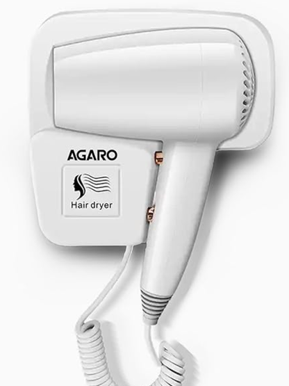 AGARO HD1417 Wall Mounted Hair Dryer 1400W, Electric Wall Mount Hair Dryer, Hotel, Bathroom, Household, Wall Hanging Dryer, White