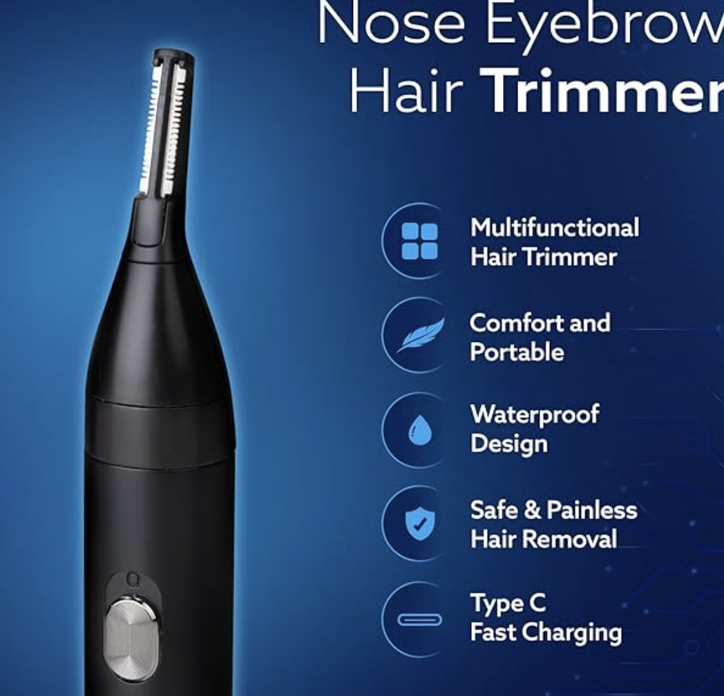 AGARO Nose & Ear Hair Trimmer, Eyebrow Trimming, Rechargeable, Stainless Steel Blade, Face Grooming, Men & Women, NT1727-2