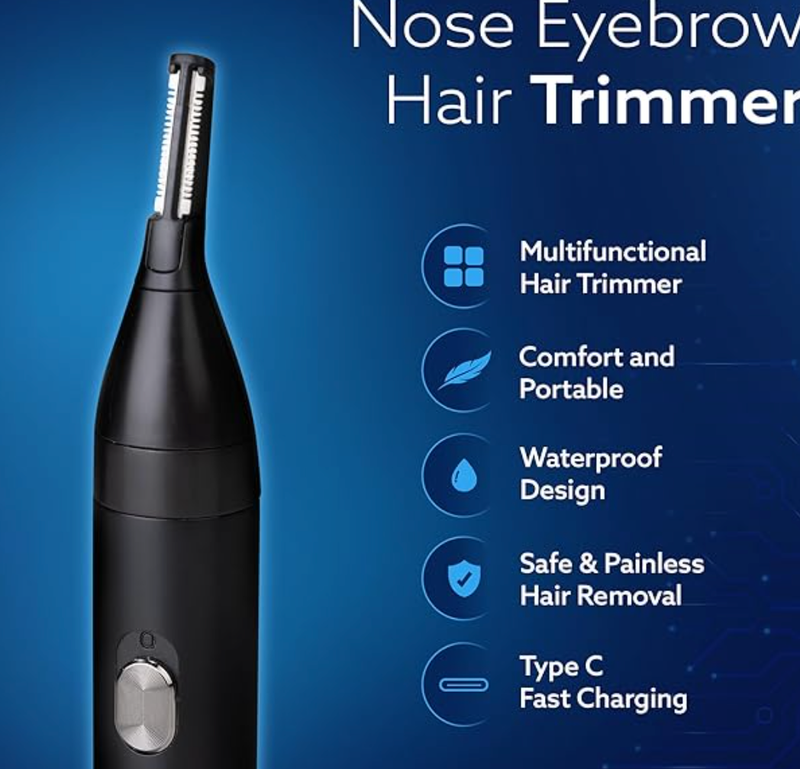 AGARO Nose & Ear Hair Trimmer, Eyebrow Trimming, Rechargeable, Stainless Steel Blade, Face Grooming, Men & Women, NT1727-2