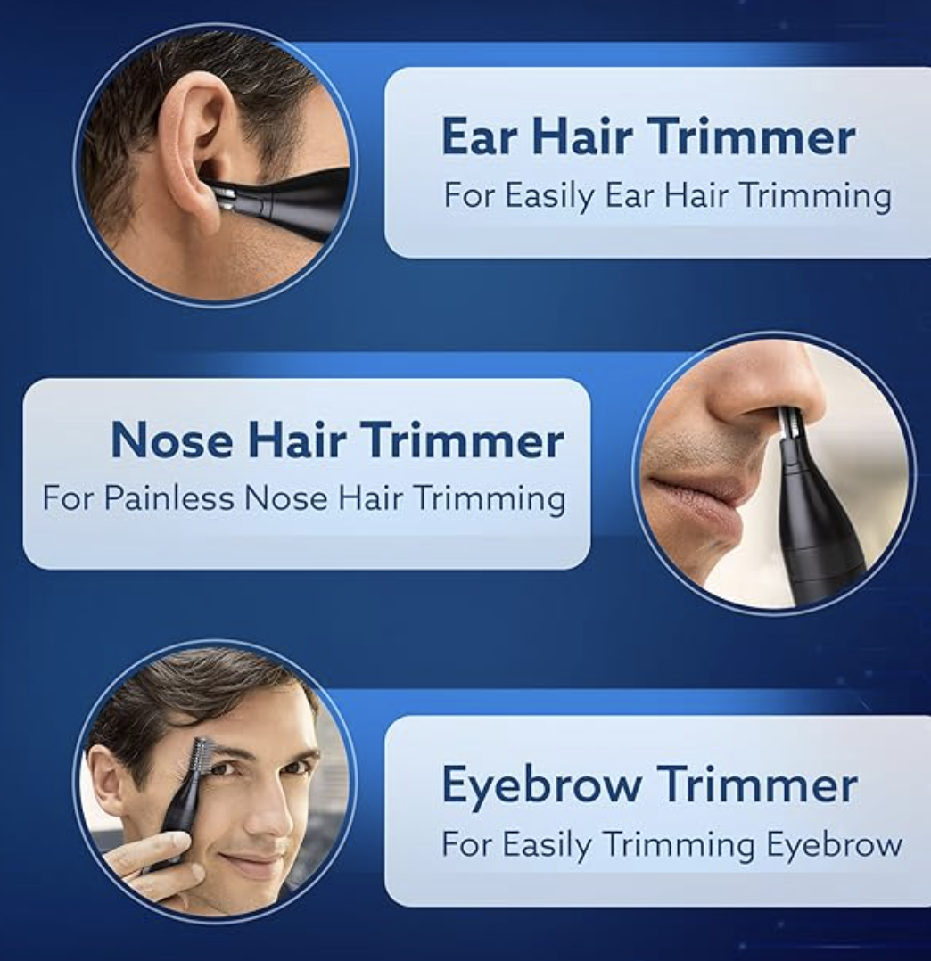 AGARO Nose & Ear Hair Trimmer, Eyebrow Trimming, Rechargeable, Stainless Steel Blade, Face Grooming, Men & Women, NT1727-3