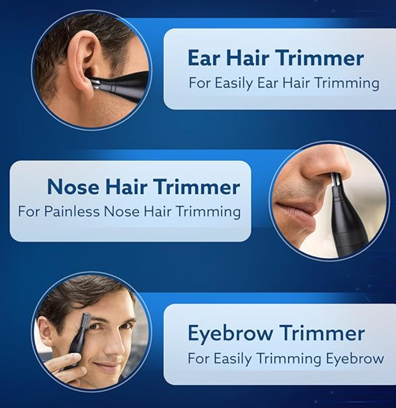 AGARO Nose & Ear Hair Trimmer, Eyebrow Trimming, Rechargeable, Stainless Steel Blade, Face Grooming, Men & Women, NT1727-3