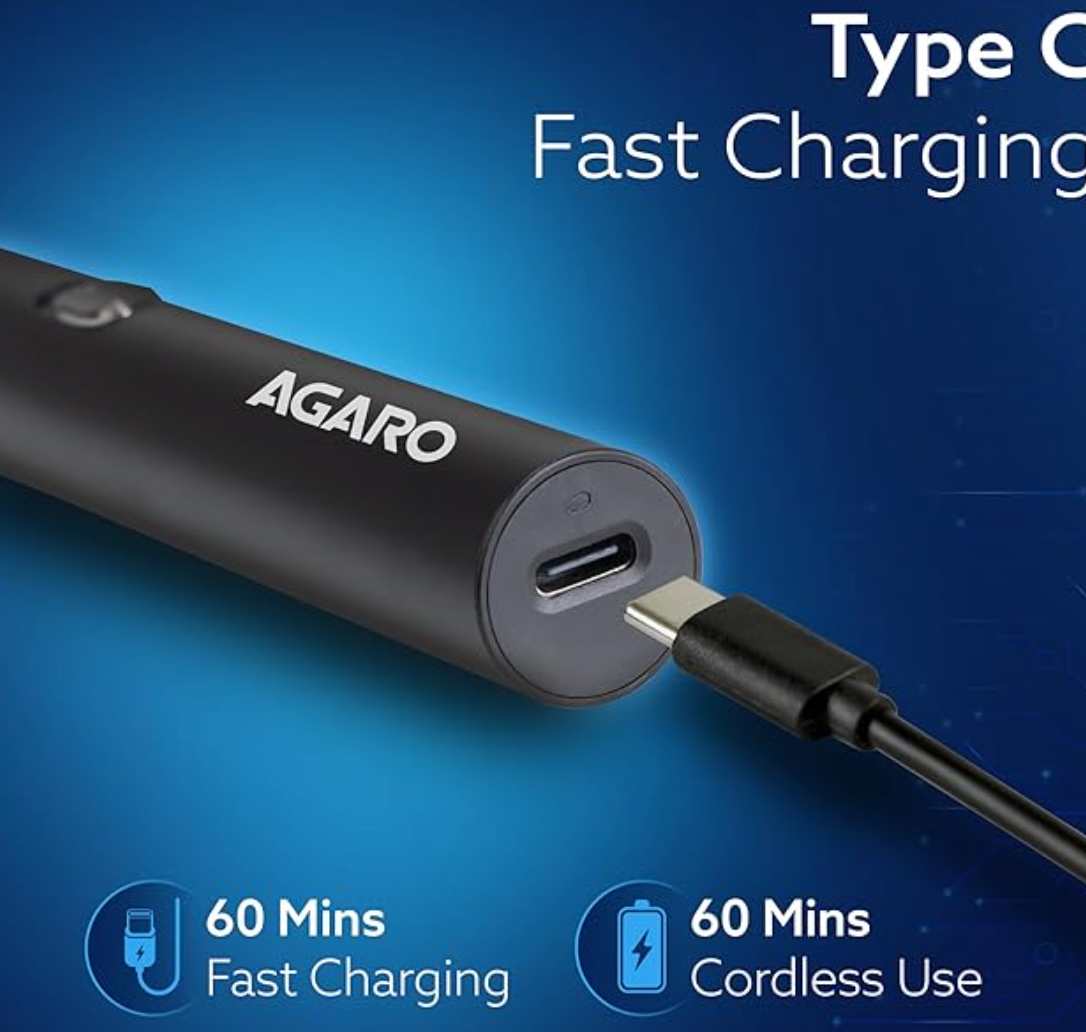 AGARO Nose & Ear Hair Trimmer, Eyebrow Trimming, Rechargeable, Stainless Steel Blade, Face Grooming, Men & Women, NT1727