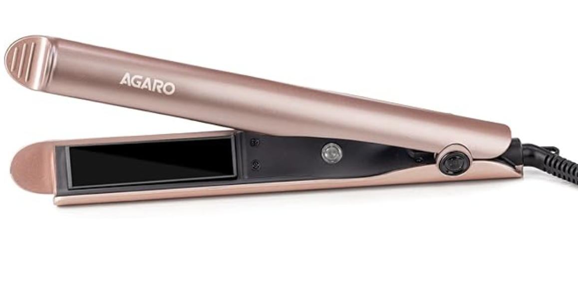 AGARO Hair Straightener&Curler, 2-In-1 Twist Angled Ceramic Coated Floating Plates, 3 Temperature Settings, Fast Heating, Ptc Heating, Straightening, Curling, Styling For Women, Hs1927, Rose Gold