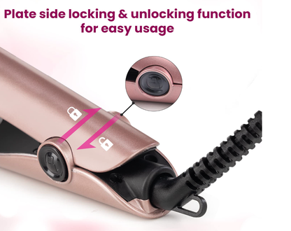 AGARO Hair Straightener&Curler, 2-In-1 Twist Angled Ceramic Coated Floating Plates, 3 Temperature Settings, Fast Heating, Ptc Heating, Straightening, Curling, Styling For Women, Hs1927, Rose Gold