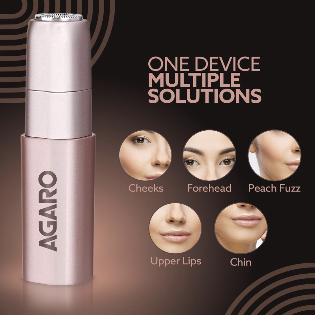 AGARO Facial Hair Remover FHR170 For Women, Rechargeable, Cordless, Safe & Painless Electric Shaver, Hypoallergenic Blade, Multipurpose Use For Upper Lip, Chin, Cheeks & Forehead, Ideal For On-The-Go