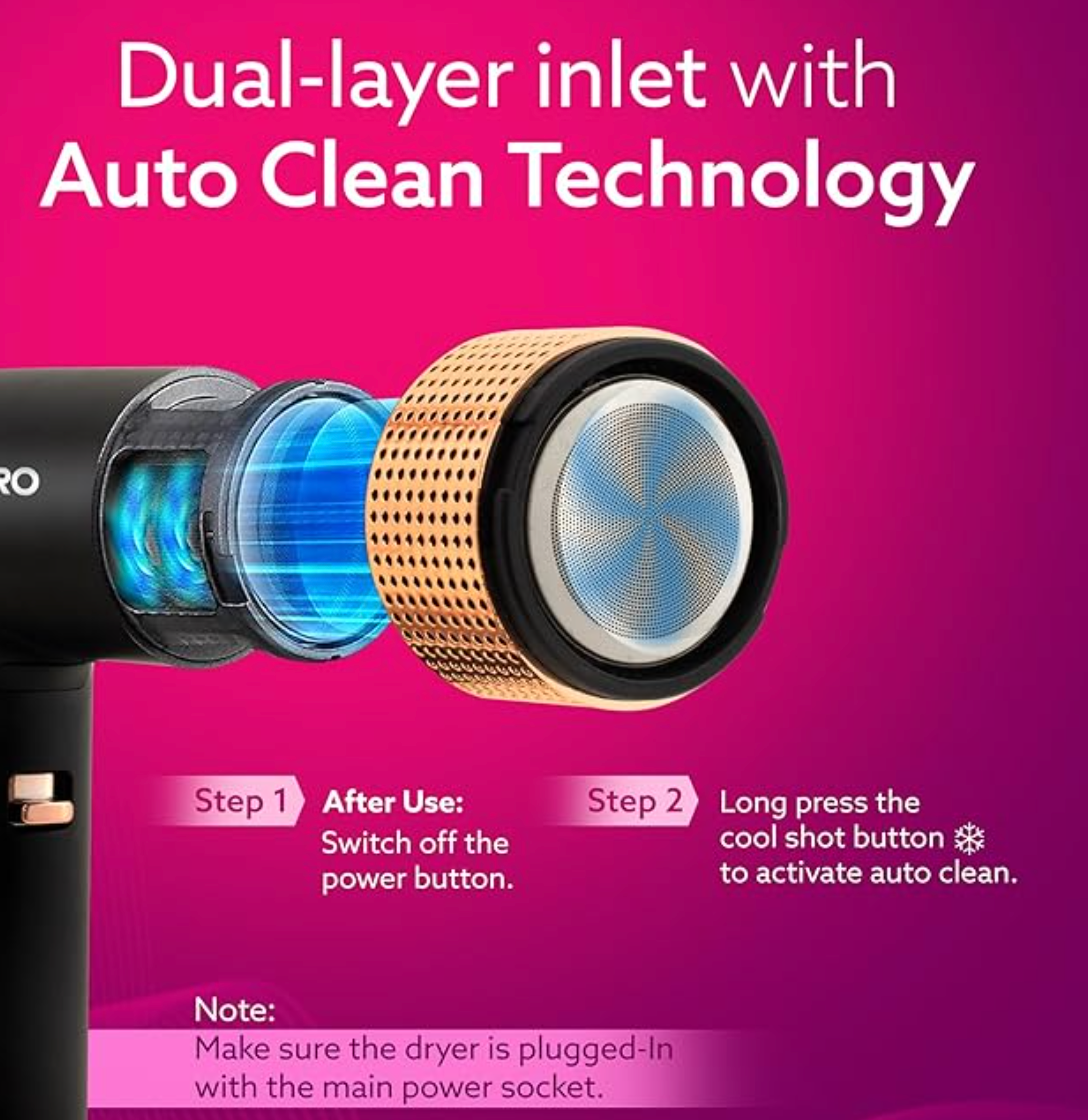 AGARO Royal BLDC Professional Hair Dryer, Brushless Motor, Ionic technology, 2000W, 110000 RPM, Fast Drying, 3 Speed & 3 Temperature Settings, Cool Shot Button, for Women, Men, Salon, Home, Black