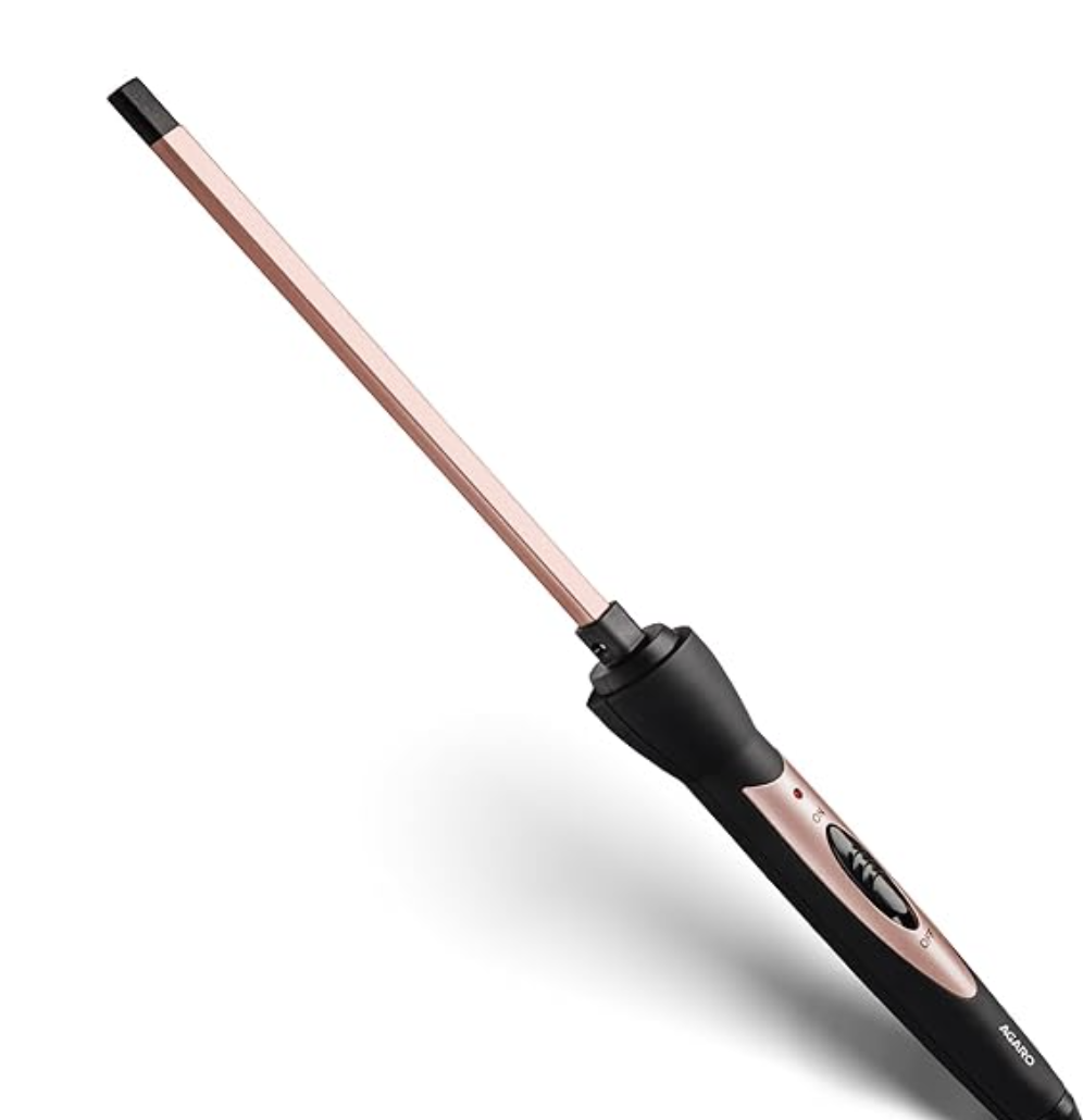 AGARO HC9007 Hair Curler With 7 MM Barrel, Rod, Tong, Chopstick Rectangular Hair Curler, Ceramic Coated Plates, Cool Touch Tip, Fast Heating, For Men Women, Maggie Curl, Styling, Rose Gold & Black