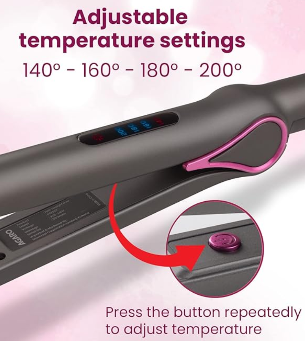 AGARO Hair Straightener, Ceramic Coated Titanium Plate, PTC Heating, Plate locking function, Fast Heating, Hair Straightening, Hair Styling Iron For Women, HS1957, Dark grey & Purple-2
