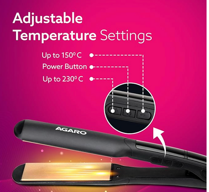 AGARO Elite Hair Straightener, Wide/Broad Plate, Keratin Infused Ceramic Coated Plate, For Long/Medium Hair, Adjustable Temperature, For Professional Straightening, For Women, Black