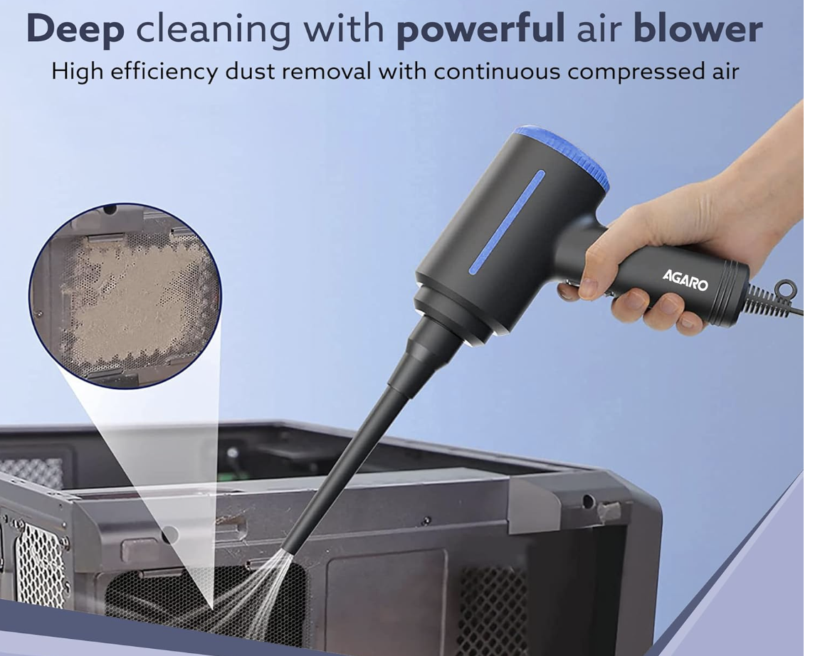 AGARO Compressed Air Duster, AD1719, Air Blower, 48000RPM, Variable Speed, Copper Motor, Air Spray/Blower for Electronics & Inflatables, Compressed Air Duster for Home, Car, Office