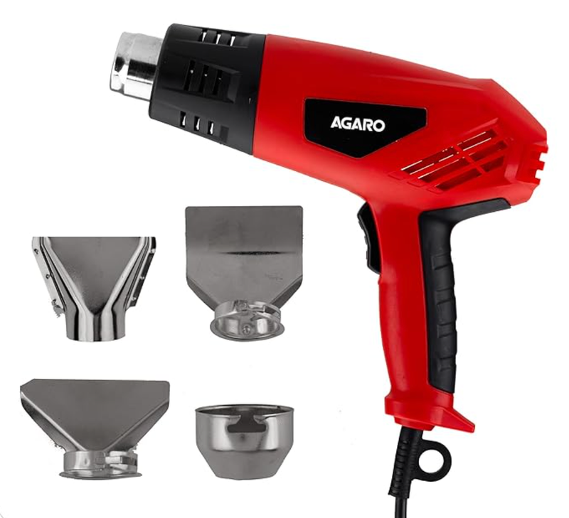 AGARO 2000W Heat Gun HG2120, Dual Temperature and Air Flow Control with 4 Nozzle Attachments, Hot Air Gun Heating helps in Shrink Wrapping, Paint Removal, Wire Shrinking, Crafting-1