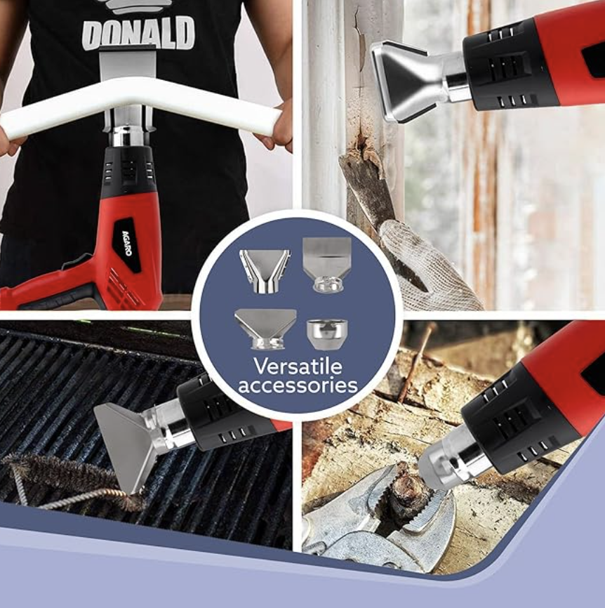 AGARO 2000W Heat Gun HG2120, Dual Temperature and Air Flow Control with 4 Nozzle Attachments, Hot Air Gun Heating helps in Shrink Wrapping, Paint Removal, Wire Shrinking, Crafting