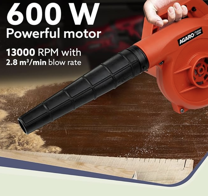AGARO Galaxy Electric Blower, Blow Rate 2.8 m3/Min, 13000 RPM, Professional Quality, Clears Away Dust Particles from Furniture, Cars, Windows & Other Rigid Surfaces, 600W, Red