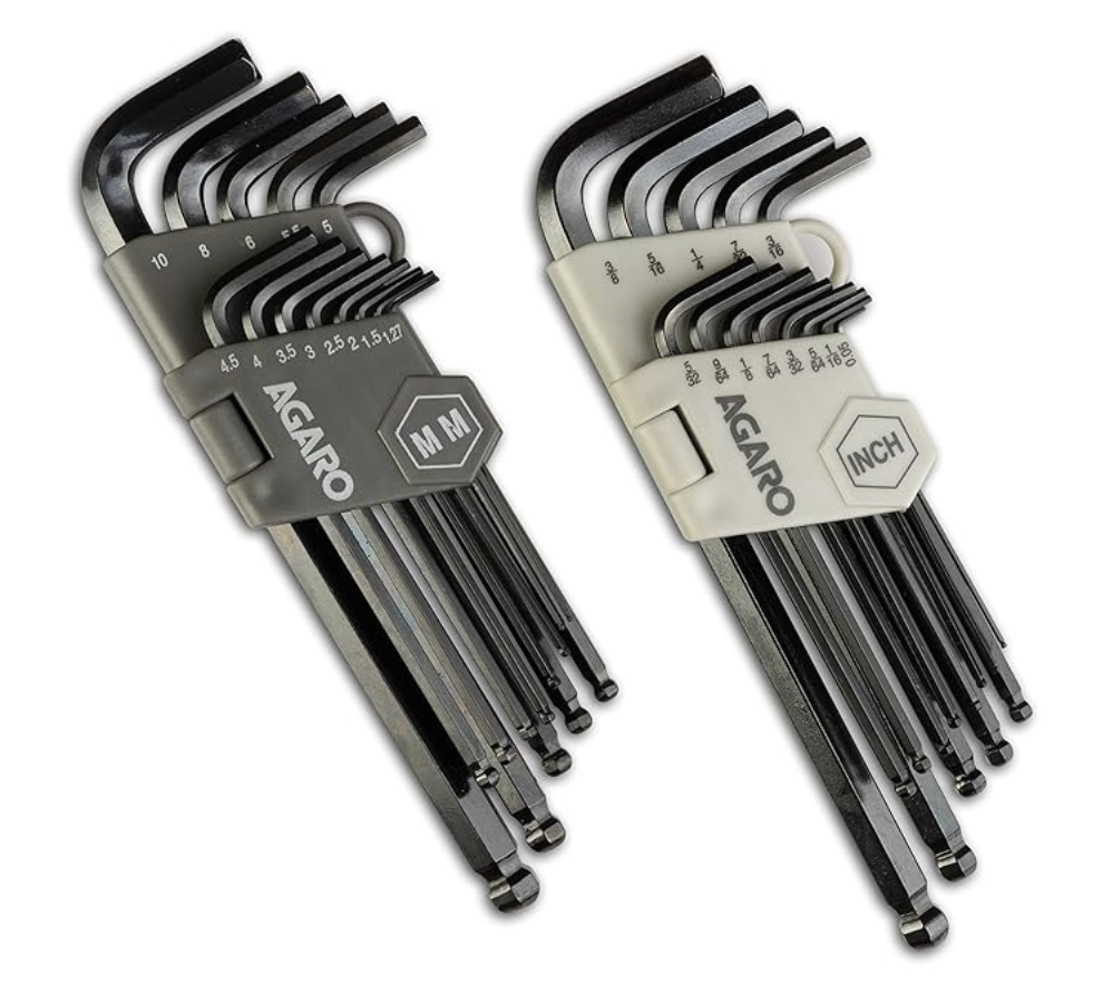 AGARO 26pcs Hex Allen Key Wrench Set - Inch/MM With Ball End, for Repairing Industrial Machinery, Motorcycles, Bicycles, Cars, Furniture, Black