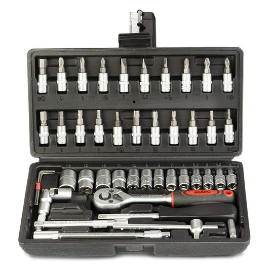 AGARO 46pcs Professional 1/4'' Square Drive Metric Socket Set, Black, Hex