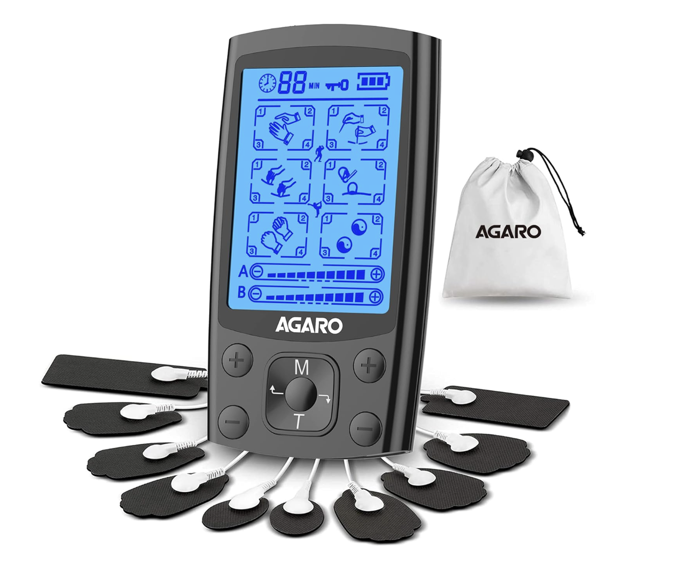 AGARO Dual Channel TENS Massager TM2421 24 Modes, 20 Intensity Levels, Rechargeable, Muscle/Nerve Stimulator for Pain Relief Therapy, Physiotherapy Machine, 10 Gel Pads, Period Pain, Pulse Massager